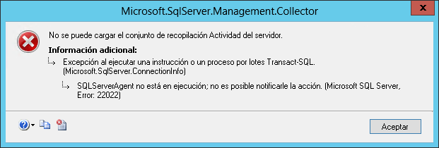 No se puede cargar el conjunto de recopilación Actividad del servidor.