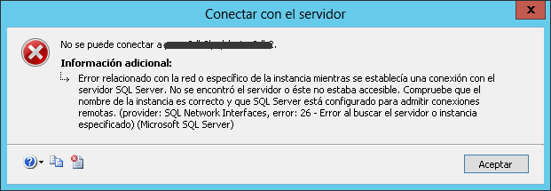 Error 26 relacionado con la red o específico de la instancia mientras se establecía una conexión con el servidor SQL Server