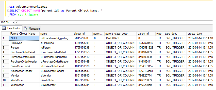 Listar triggers en SQL Server