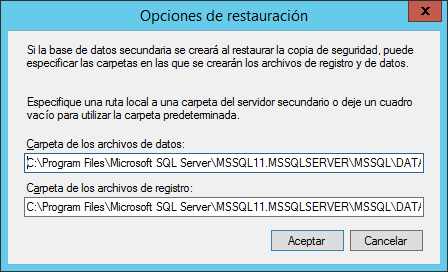 Opciones de restauración en una configuración de Trasvase de Registros SQL SERVER, Log Shipping