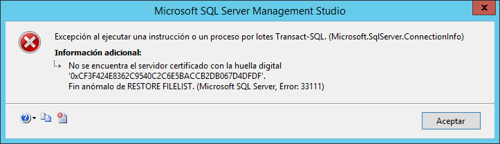 Error al restaurar una base de datos encriptada TDE SQL Server