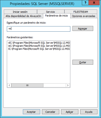 Parámetros de inicio de SQL Server