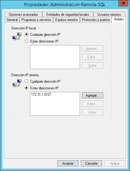 Crear reglas de entrada Firewall Windows para SQL SERVER
