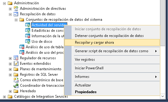 Cargar el conjunto de recopilación Actividad del servidor.