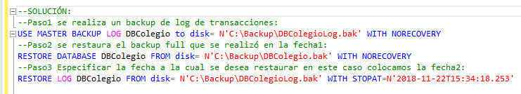 Restaurar un backup de una base de datos con WITH STOPAT en SQL Server