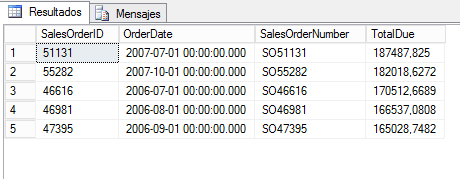 Uso de la clausula TOP en SQL Server