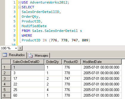Buscando una lista de valores en SQL Server