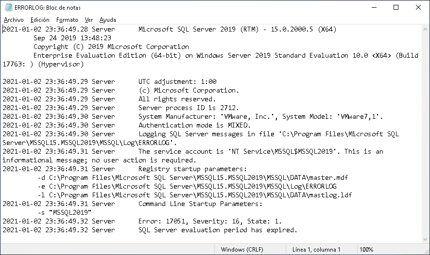 Mensaje de error 17051. El periodo de evaluacion de SQL Server ha expirado.