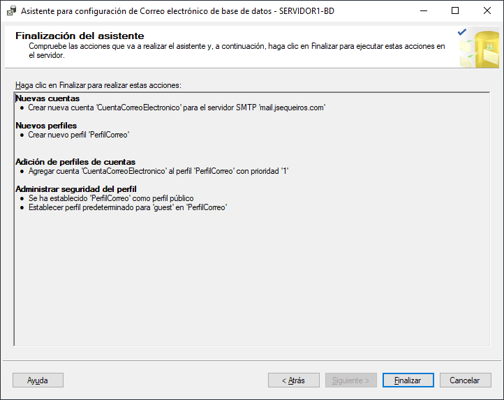 Finalización del asistente