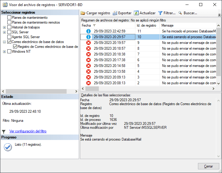 Verificar el registro de Correo electrónico de base de datos