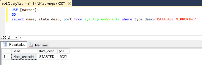 Verificar si el endpoint está iniciado en SQL Server