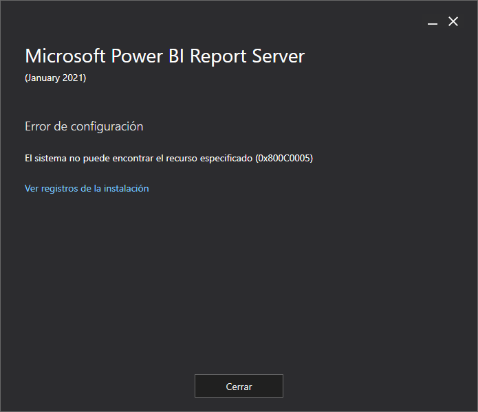 El sistema no puede encontrar el recurso especificado (0x800C0005)