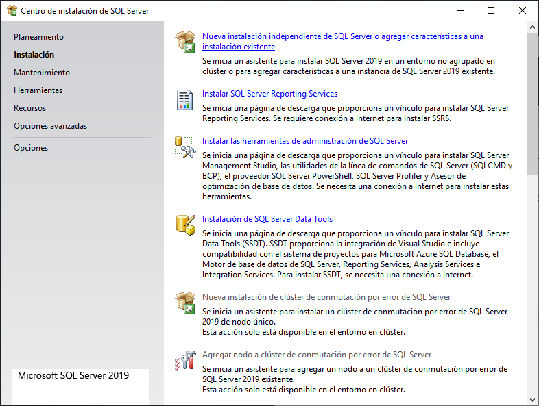 Centro de instalación de SQL Server