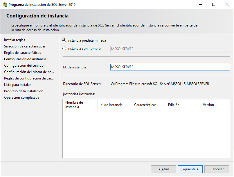 Configuración de instancia de SQL Server