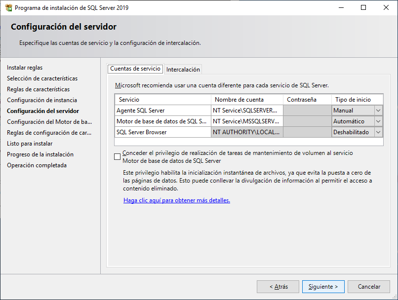 Configuración del servidor de SQL Server