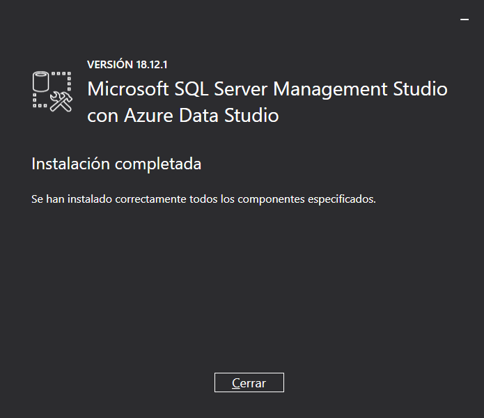 Instalación completada de SSMS