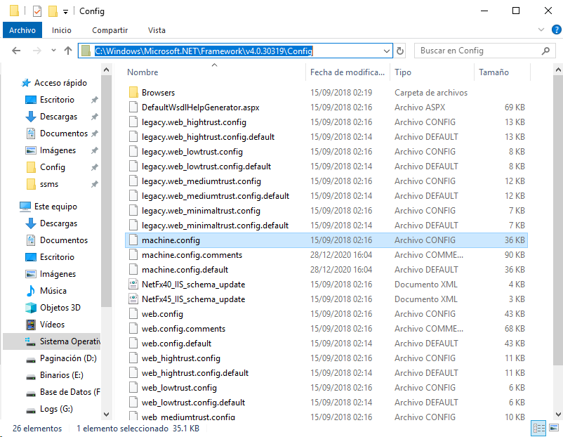 Carchivo machine.config