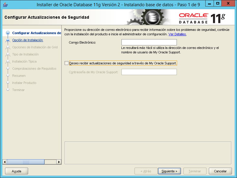 Configurar actaalizaciones de seguridad en Oracle 11g