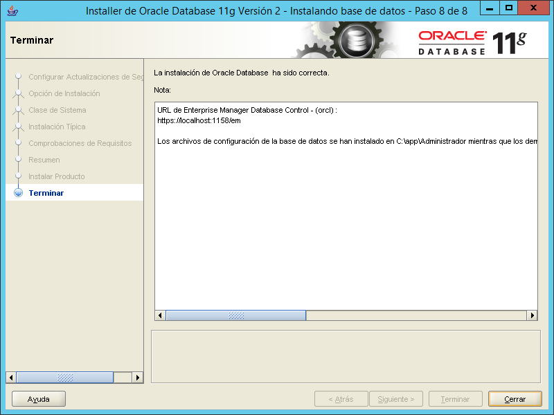 Instalación correcta de oracle11