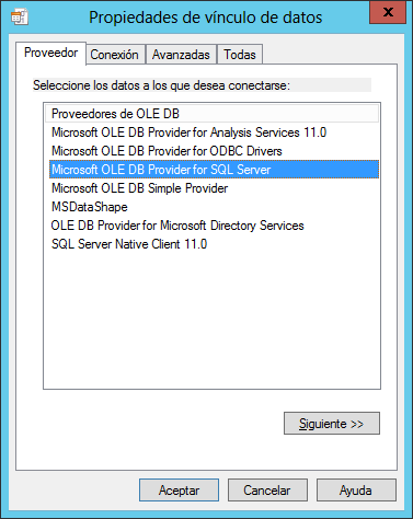 Propiedades para la prueba UDL conexion
