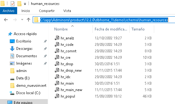Scripts para instalar el esquema HR de Oracle